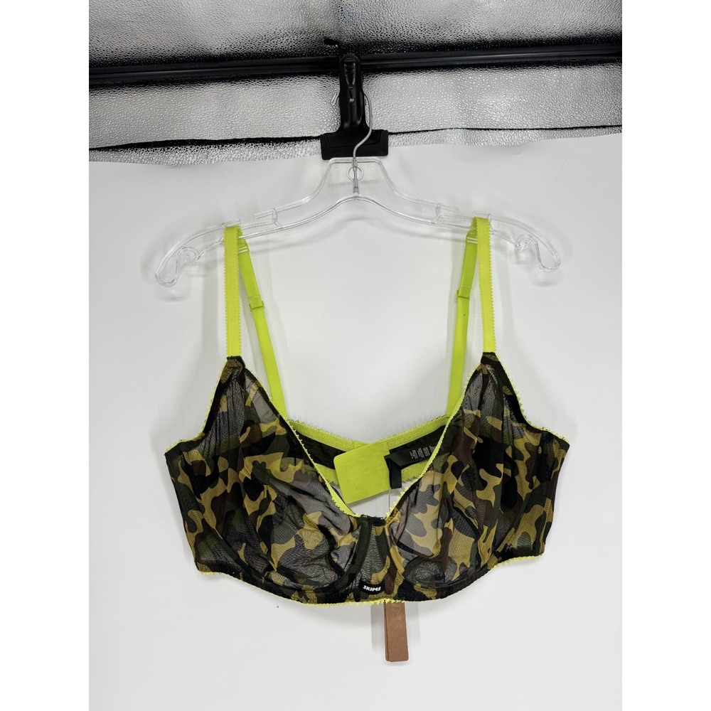 SKIMS Ultra Fine Mesh Unlined Demi Bra Size 42DDD Daffodil Camo Multi Underwired
